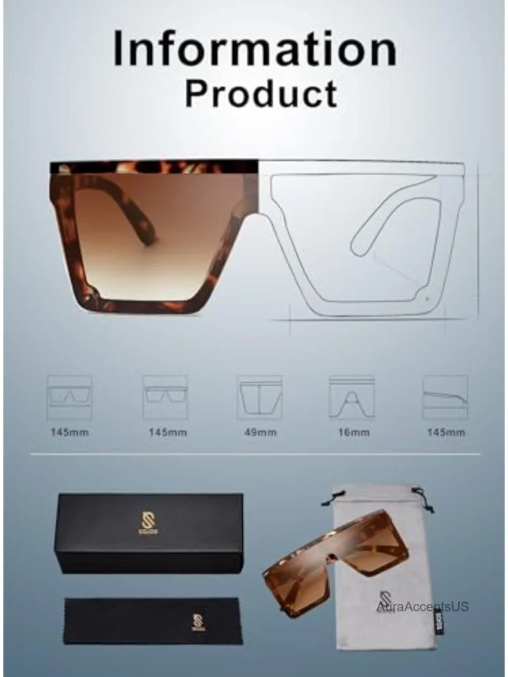 Square Sunglasses Thick Frame Flat Top Shield UV400 Protection